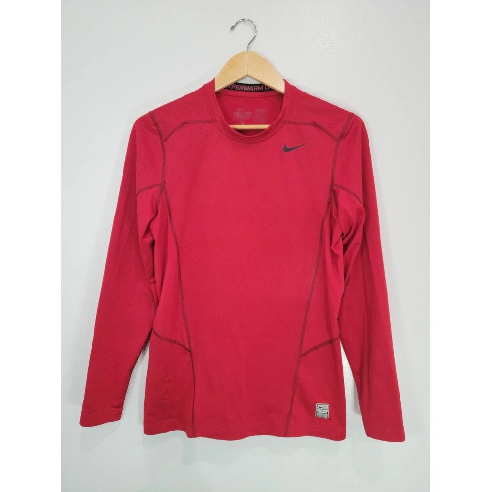 Nike Pro Combat Hyperwarm Fitted Red Long Sleeve Athletic Shirt‎ Men's Medium